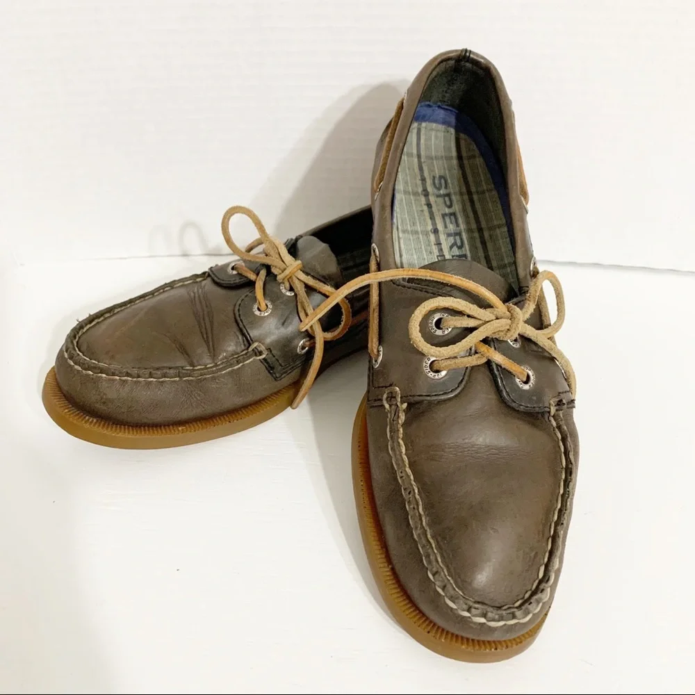 Sperry Classic Topsider Leather 2-Eye Lace Up Leather Laces Boat Shoes Brown 🟫